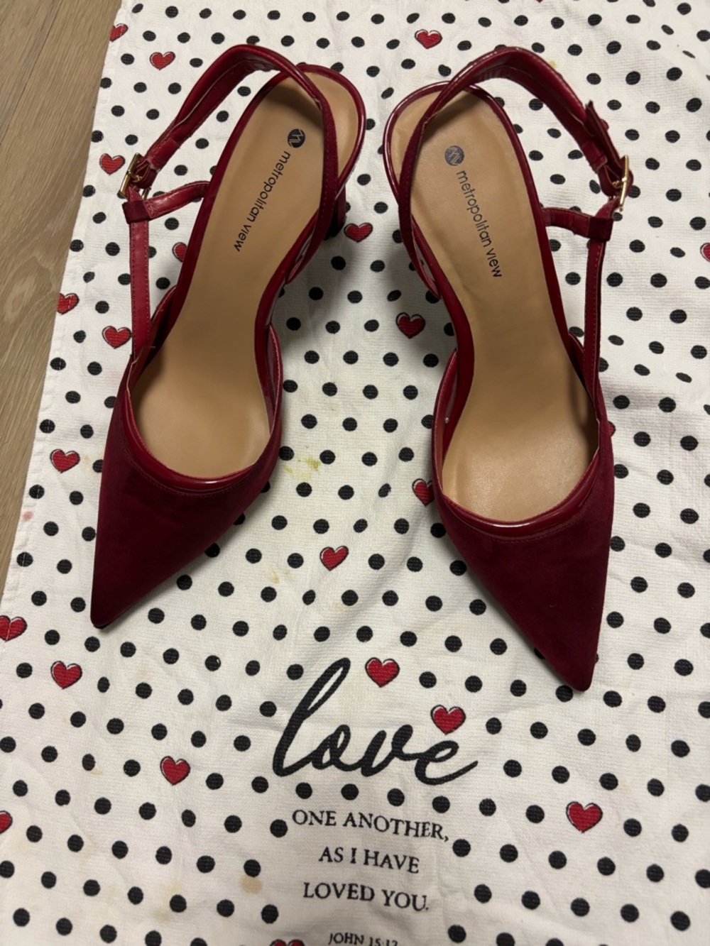 Metropolitan View Burgundy Pointed Slingback Heels